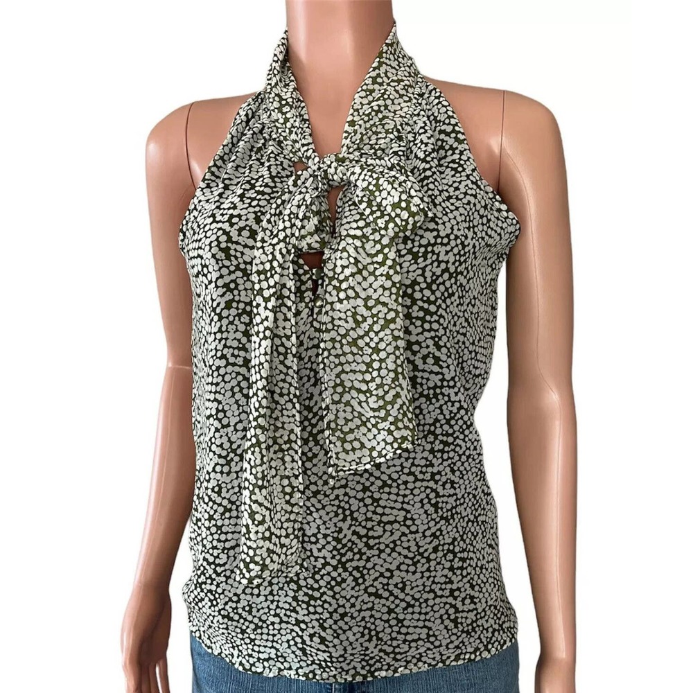 Old Navy Shirt Womens XS Green Flowy Sleeveless Tie Neck Keyhole Front